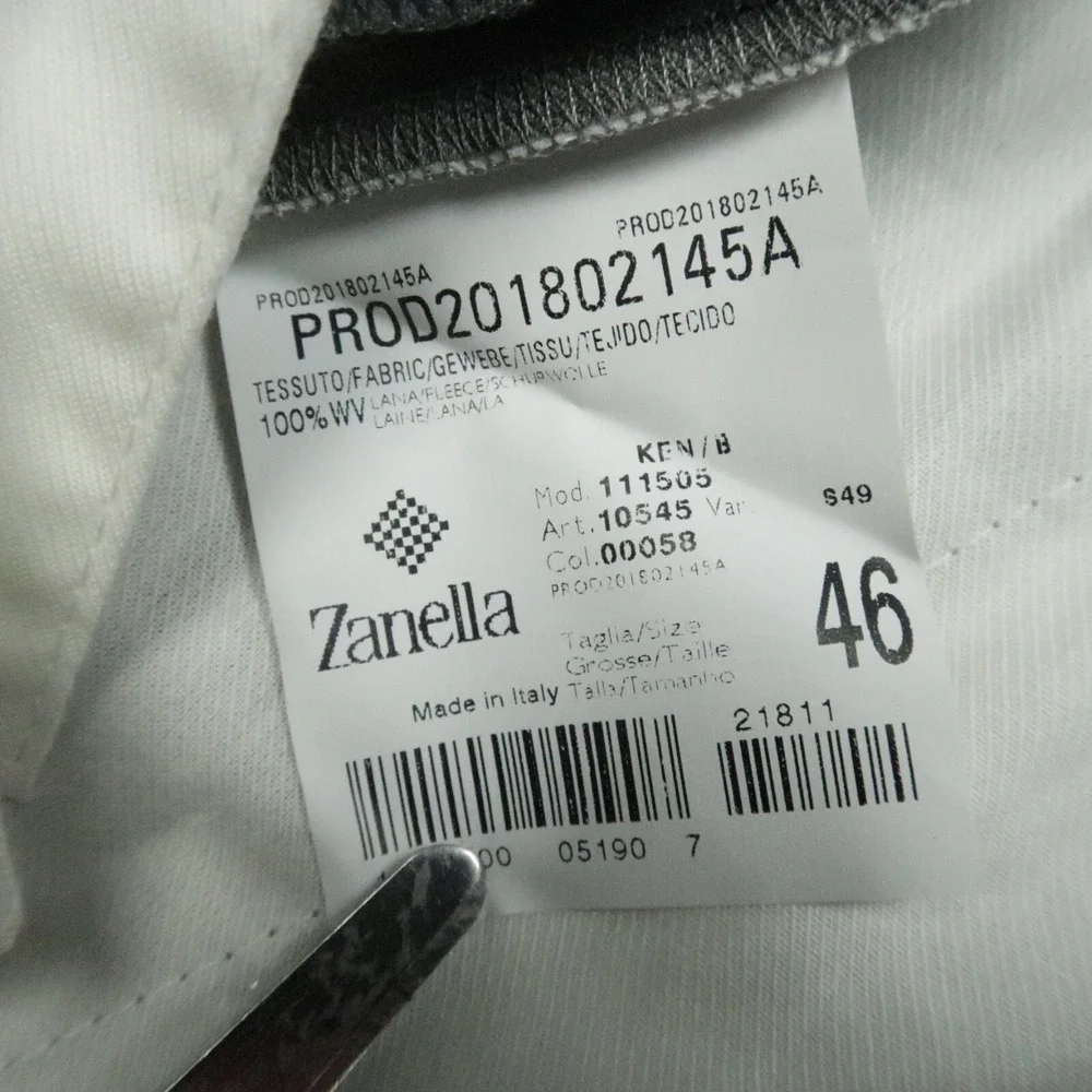 Zanella Pants Mens 46x22 Gray Wool Ken Quattro Lame Trousers NWT‎